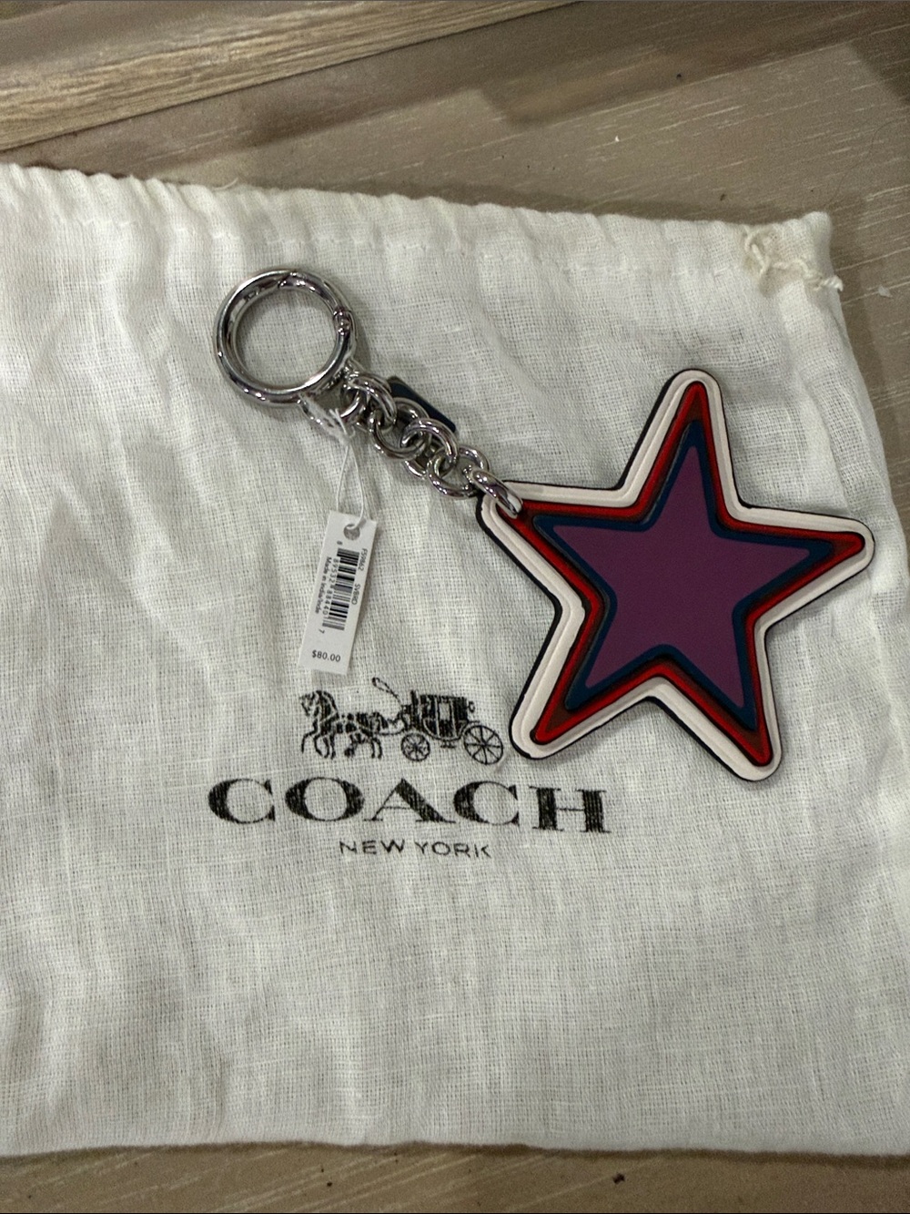 Coach Purple Star Keychain with Red & Navy Trim